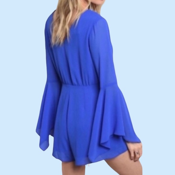ROYAL BLUE LINED BELL SLEEVE ROMPER - Picture 3 of 15